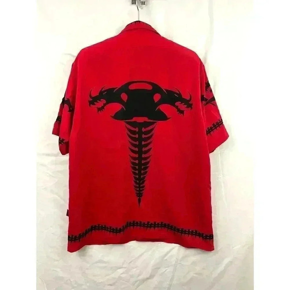 VTG Dragonfly Roadhouse Dragon Bones Button Down Shirt LARGE Single Stitch Red - Picture 2 of 11